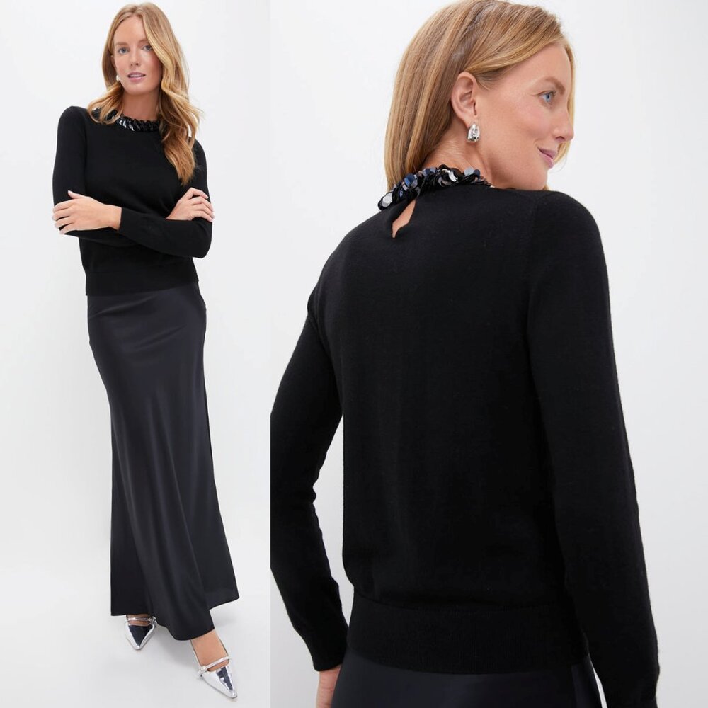 NWT Tuckernuck Black Sequin Trim Lina Sweater Crewneck Knit Top Size S - Picture 3 of 8